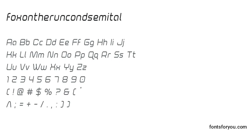 Шрифт Foxontheruncondsemital – алфавит, цифры, специальные символы
