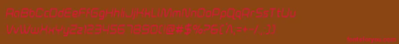 フォントfoxontheruncondsemital – 赤い文字が茶色の背景にあります。