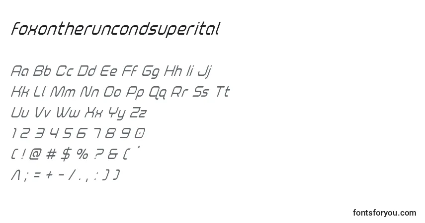 A fonte Foxontheruncondsuperital – alfabeto, números, caracteres especiais