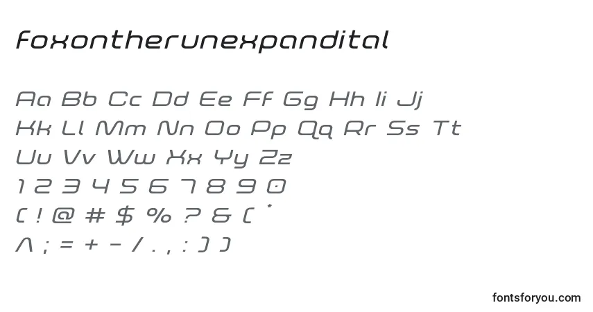 Czcionka Foxontherunexpandital – alfabet, cyfry, specjalne znaki