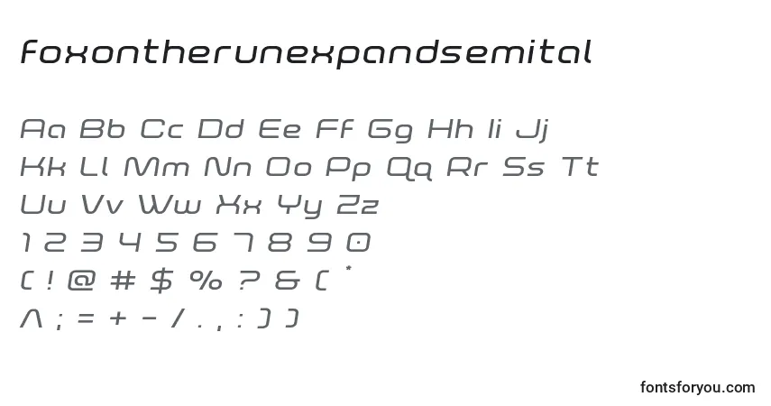 Czcionka Foxontherunexpandsemital – alfabet, cyfry, specjalne znaki