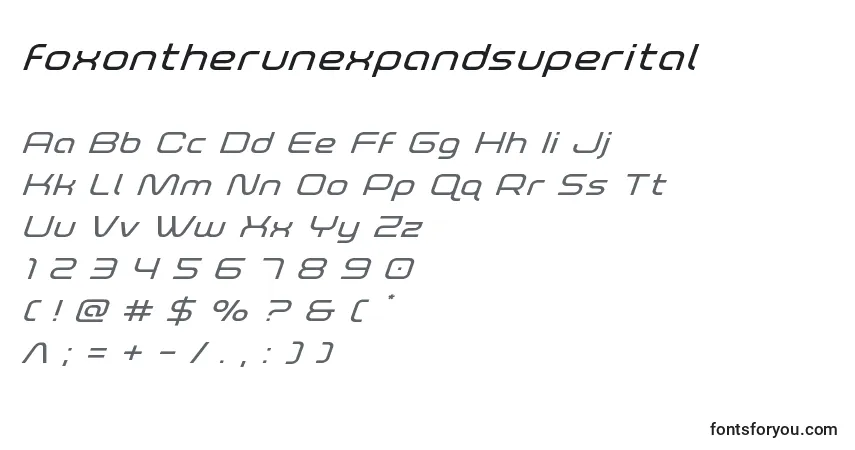 Schriftart Foxontherunexpandsuperital – Alphabet, Zahlen, spezielle Symbole