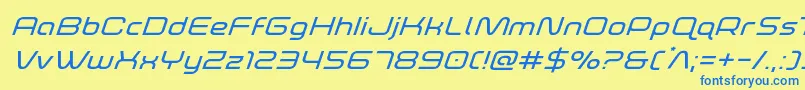 フォントfoxontherunexpandsuperital – 青い文字が黄色の背景にあります。