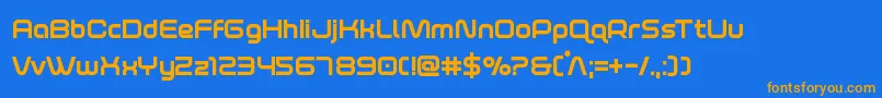 フォントfoxontherunextrabold – オレンジ色の文字が青い背景にあります。