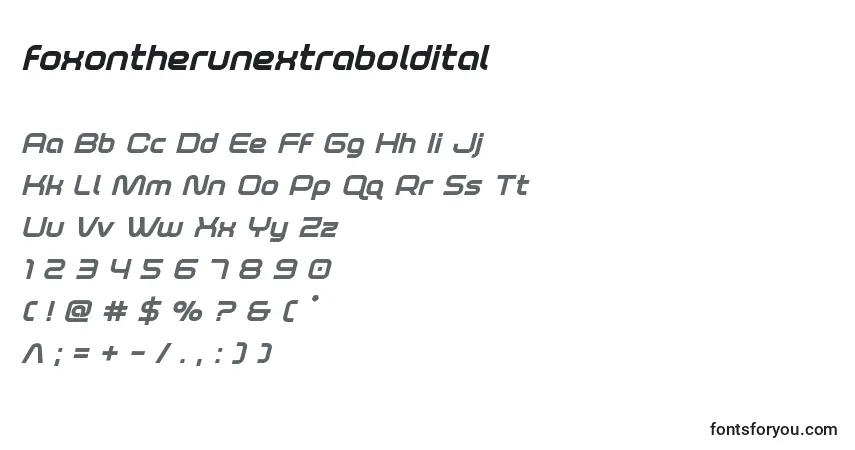 A fonte Foxontherunextraboldital – alfabeto, números, caracteres especiais