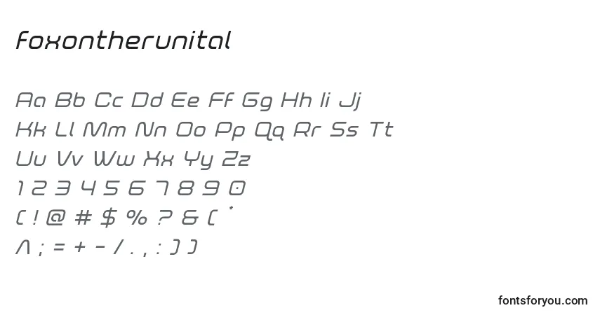 Schriftart Foxontherunital – Alphabet, Zahlen, spezielle Symbole