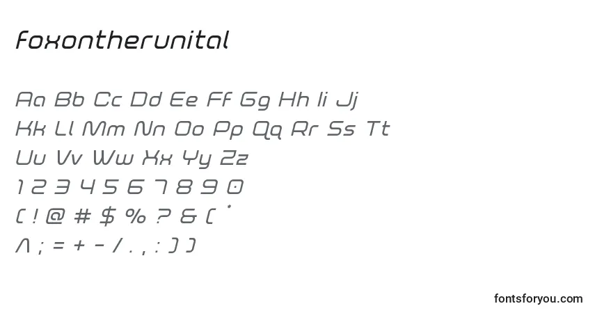 Foxontherunital-fontti – aakkoset, numerot, erikoismerkit