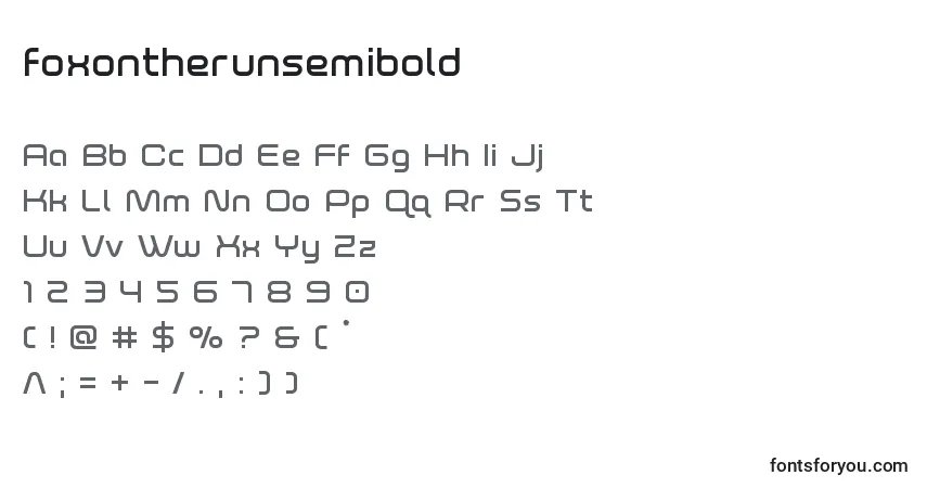 Czcionka Foxontherunsemibold – alfabet, cyfry, specjalne znaki