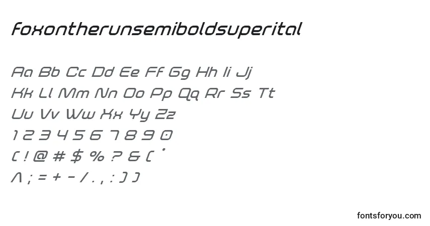 Czcionka Foxontherunsemiboldsuperital – alfabet, cyfry, specjalne znaki