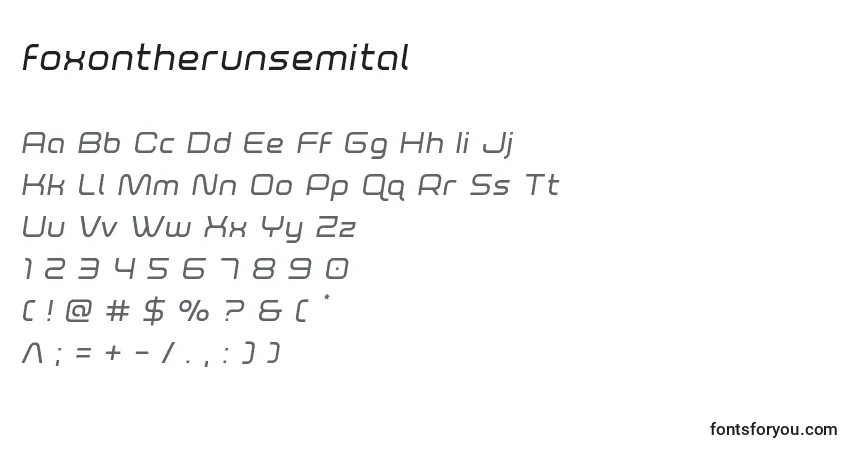 Czcionka Foxontherunsemital – alfabet, cyfry, specjalne znaki