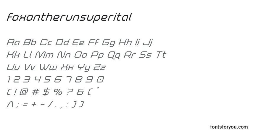 Czcionka Foxontherunsuperital – alfabet, cyfry, specjalne znaki