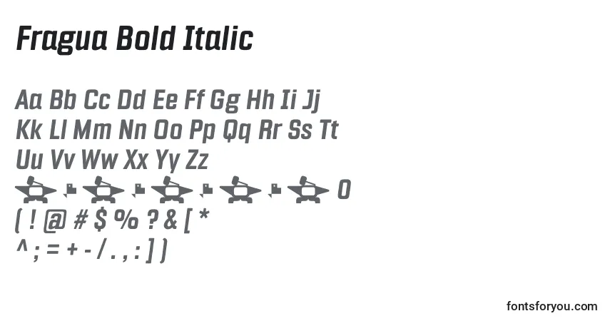Czcionka Fragua Bold Italic – alfabet, cyfry, specjalne znaki