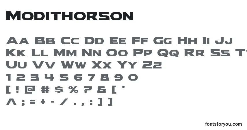 Schriftart Modithorson – Alphabet, Zahlen, spezielle Symbole