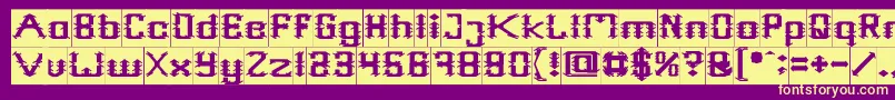 Frame Work Filled Inverse-Schriftart – Gelbe Schriften auf violettem Hintergrund