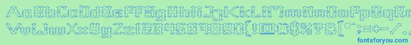 フォントFrame Work Hollow – 青い文字は緑の背景です。