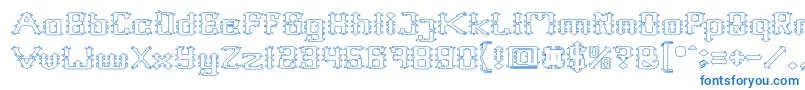 Frame Work Hollow-Schriftart – Blaue Schriften auf weißem Hintergrund