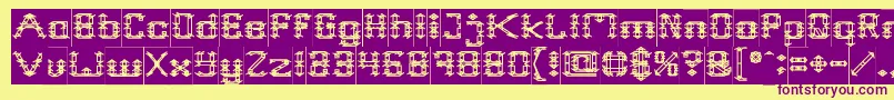 Frame Work Inverse-Schriftart – Violette Schriften auf gelbem Hintergrund