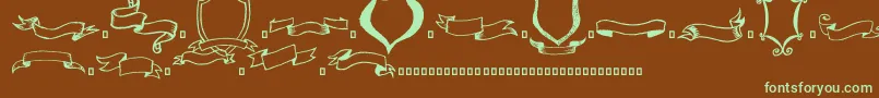 フォントFrames n Riboons – 緑色の文字が茶色の背景にあります。