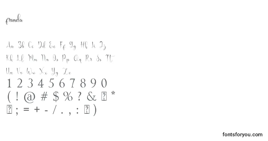 A fonte Franda – alfabeto, números, caracteres especiais