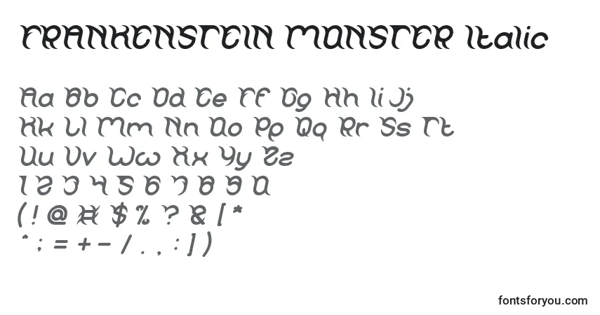 Шрифт FRANKENSTEIN MONSTER Italic – алфавит, цифры, специальные символы