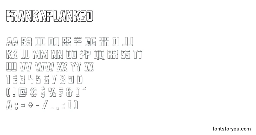 Czcionka Franknplank3d – alfabet, cyfry, specjalne znaki