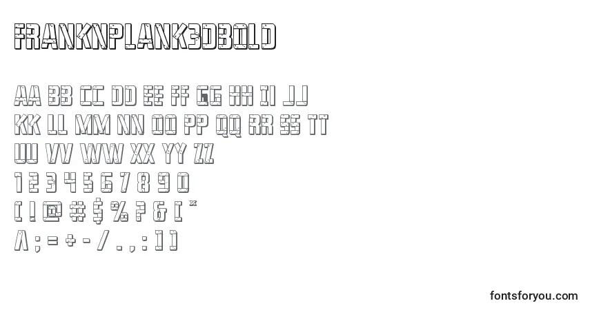 Schriftart Franknplank3dbold – Alphabet, Zahlen, spezielle Symbole