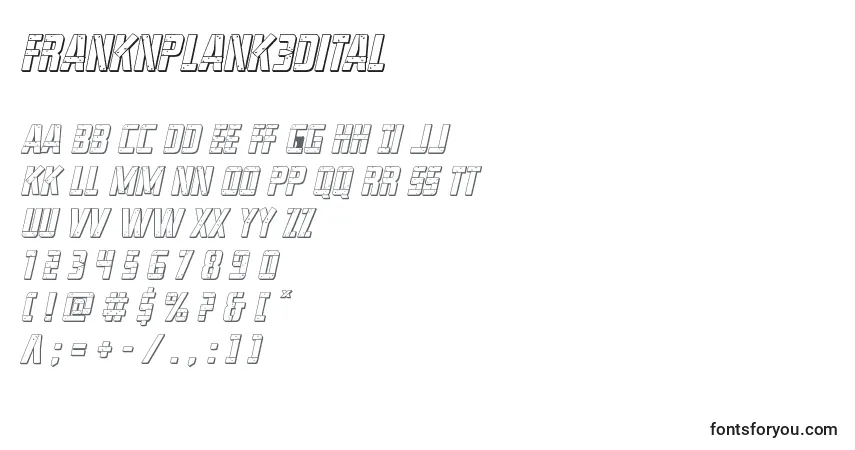 Czcionka Franknplank3dital – alfabet, cyfry, specjalne znaki