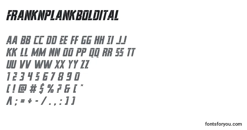 Czcionka Franknplankboldital – alfabet, cyfry, specjalne znaki