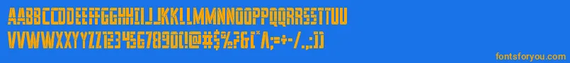 フォントfranknplankcond – オレンジ色の文字が青い背景にあります。