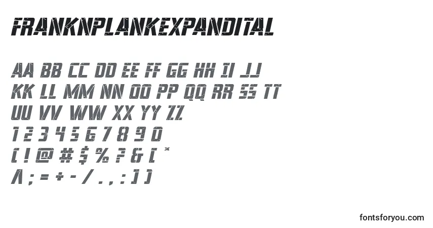 A fonte Franknplankexpandital – alfabeto, números, caracteres especiais
