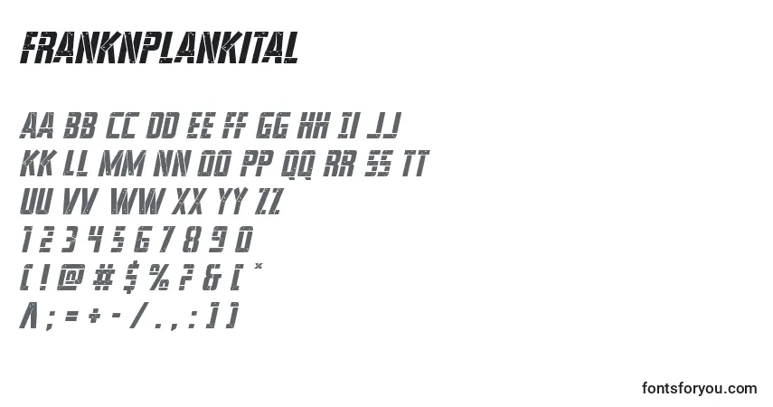 Czcionka Franknplankital – alfabet, cyfry, specjalne znaki