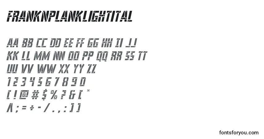 A fonte Franknplanklightital – alfabeto, números, caracteres especiais