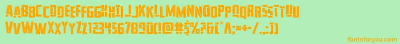 フォントfranknplankstag – オレンジの文字が緑の背景にあります。