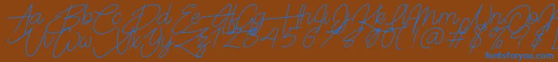 Frayhord Personal Use-Schriftart – Blaue Schriften auf braunem Hintergrund