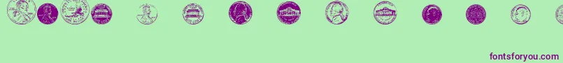 DjCoinage-fontti – violetit fontit vihreällä taustalla