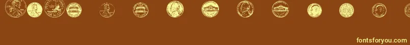 フォントDjCoinage – 黄色のフォント、茶色の背景