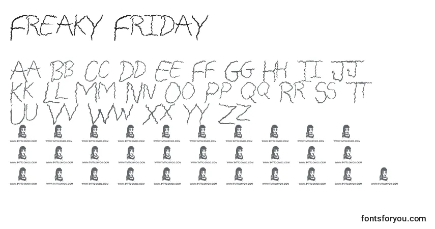 Czcionka Freaky Friday – alfabet, cyfry, specjalne znaki