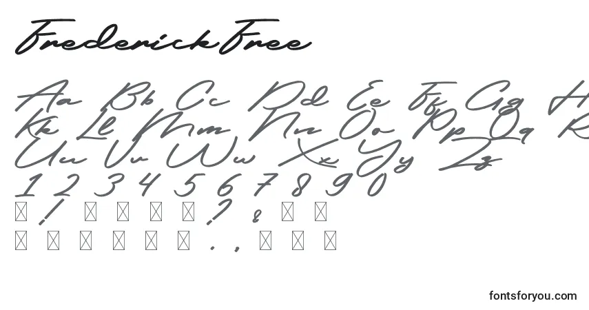 Czcionka FrederickFree – alfabet, cyfry, specjalne znaki