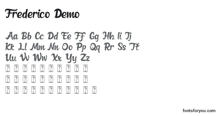 Czcionka Frederico Demo – alfabet, cyfry, specjalne znaki