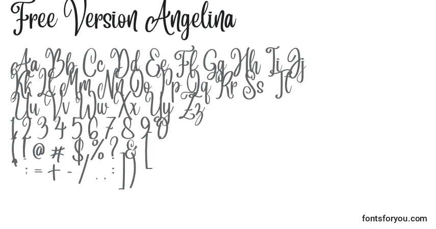 A fonte Free Version Angelina – alfabeto, números, caracteres especiais