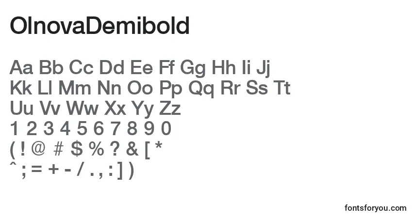 Шрифт OlnovaDemibold – алфавит, цифры, специальные символы