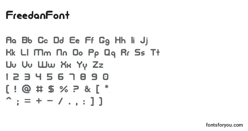 Czcionka FreedanFont (127200) – alfabet, cyfry, specjalne znaki