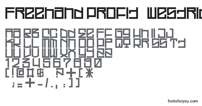 A fonte Freehand Profit   Westrider2057 – alfabeto, números, caracteres especiais
