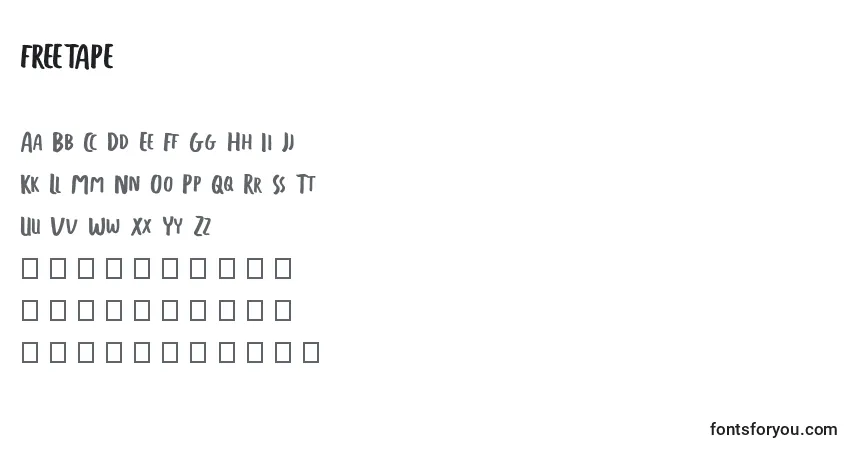 Czcionka FREETAPE – alfabet, cyfry, specjalne znaki