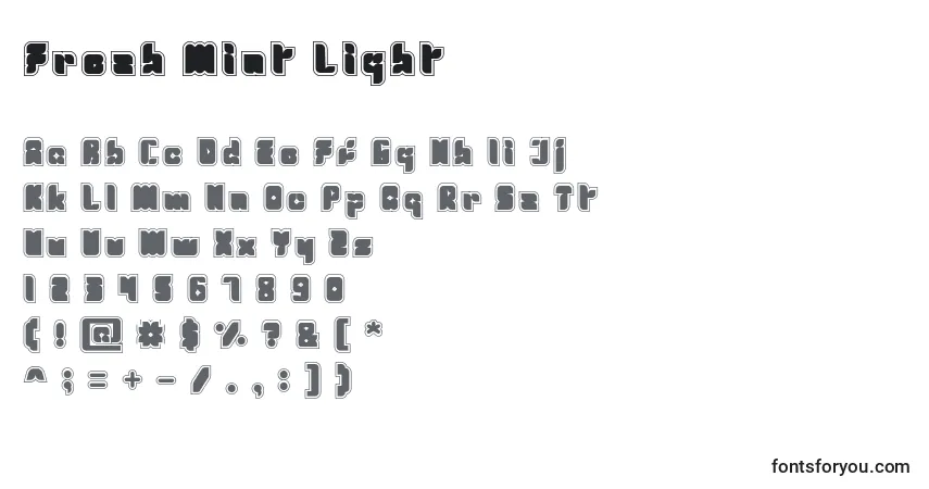 Шрифт Fresh Mint Light – алфавит, цифры, специальные символы