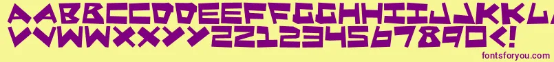 フォントQuakeShake – 紫色のフォント、黄色の背景
