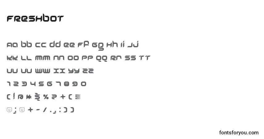 A fonte FRESHBOT (127230) – alfabeto, números, caracteres especiais