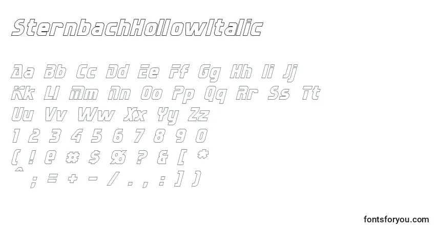A fonte SternbachHollowItalic – alfabeto, números, caracteres especiais