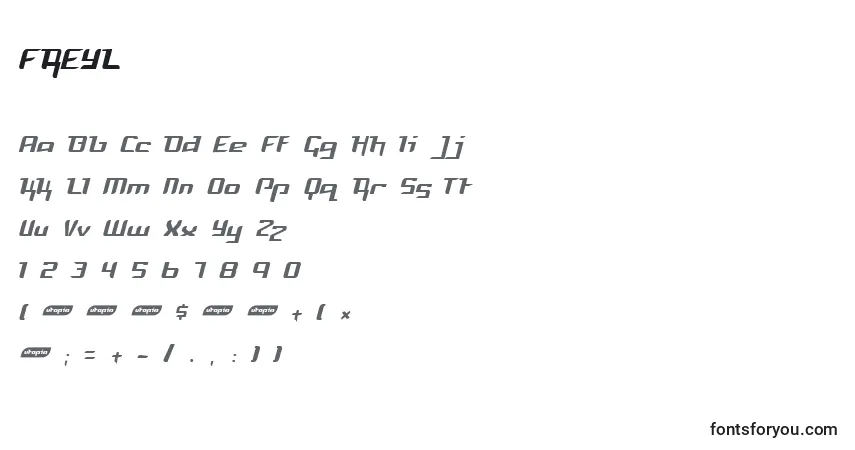 A fonte FREYL    (127240) – alfabeto, números, caracteres especiais