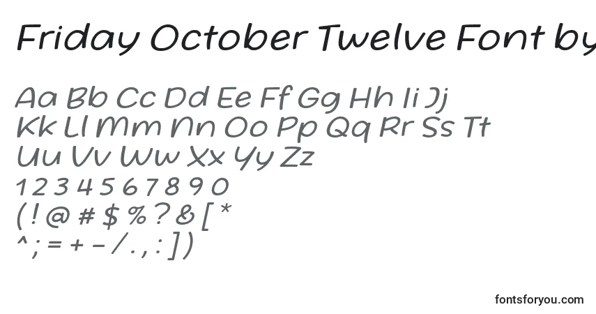 A fonte Friday October Twelve Font by Situjuh 7NTypes Italic – alfabeto, números, caracteres especiais